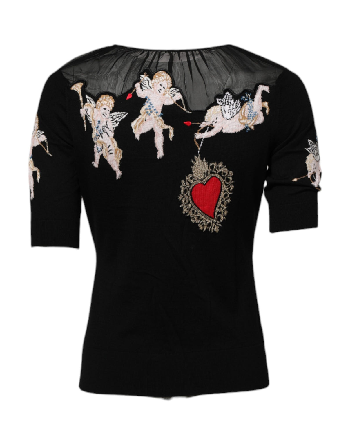 Dolce & Gabbana Black Sacred Heart Embroidered Crewneck Top