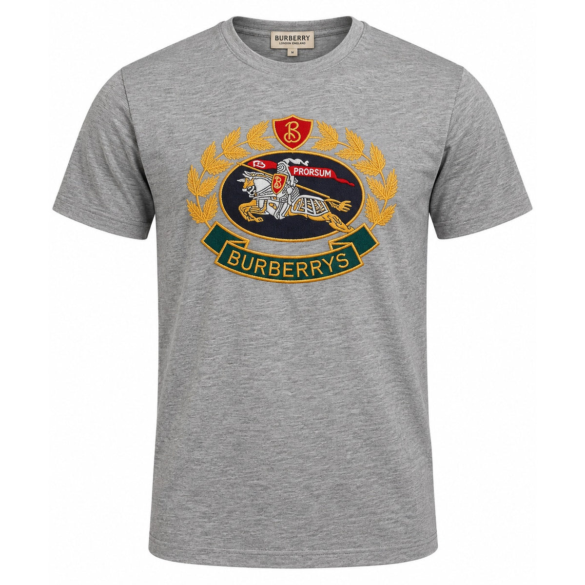 Burberry Gray Crew Neck Embroidered Archive Logo T Shirt