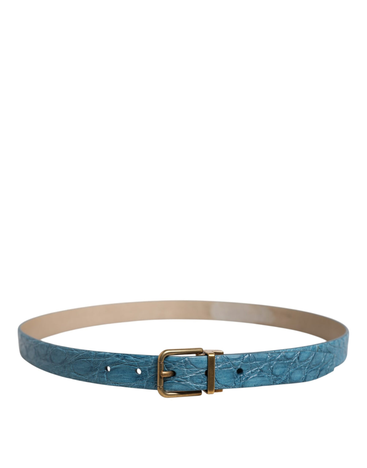 Dolce & Gabbana Blue Leather Classic Gold Metal Buckle Belt