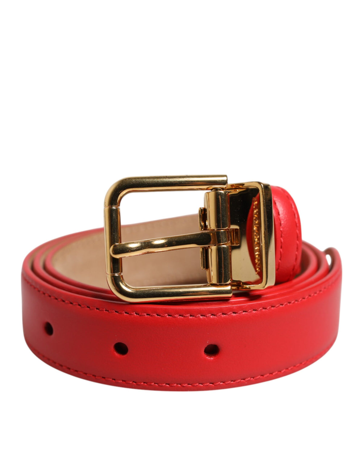 Dolce & Gabbana Red Leather Gold Metal Buckle Cintura Belt
