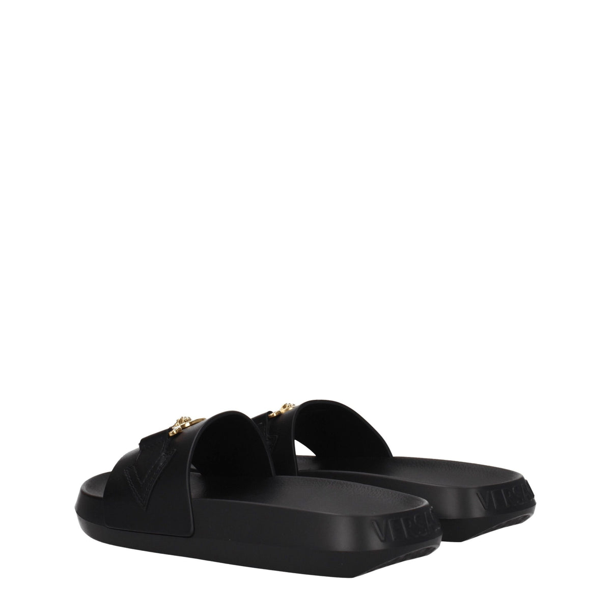 Versace Black Leather Slippers