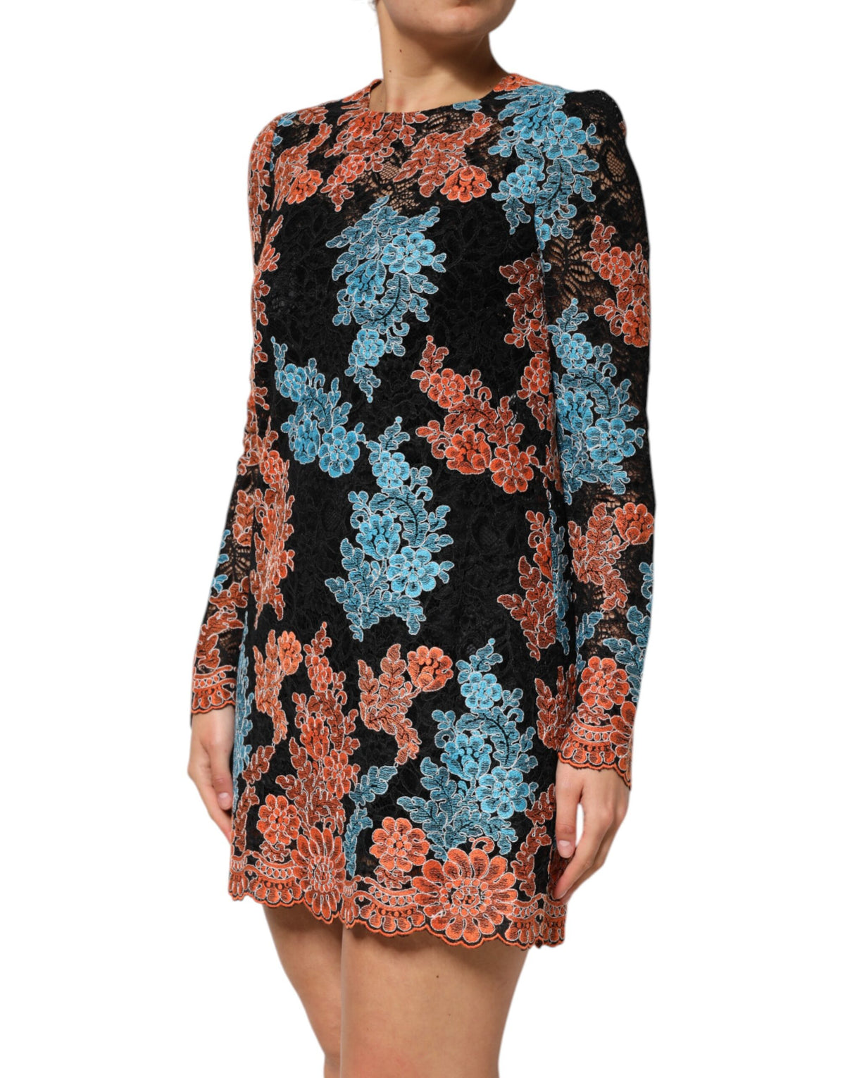 Dolce & Gabbana Multicolor Floral Embroidery Shift Mini Dress