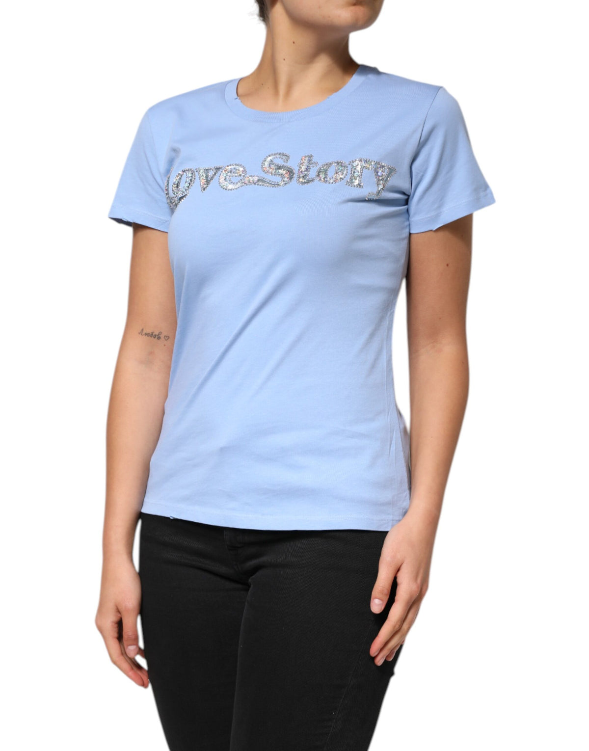PINKO Blue Love Story Sequined Embellished Short Sleeves T-shirt