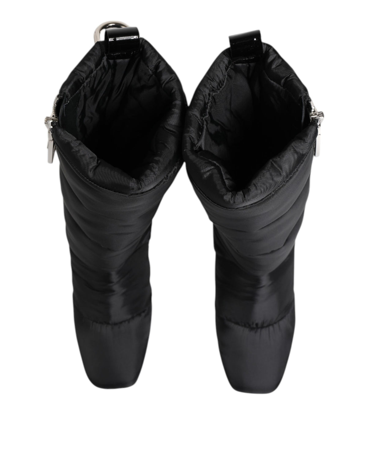 Dolce & Gabbana Black Padded Mid Calf Logo Heel Boots Shoes
