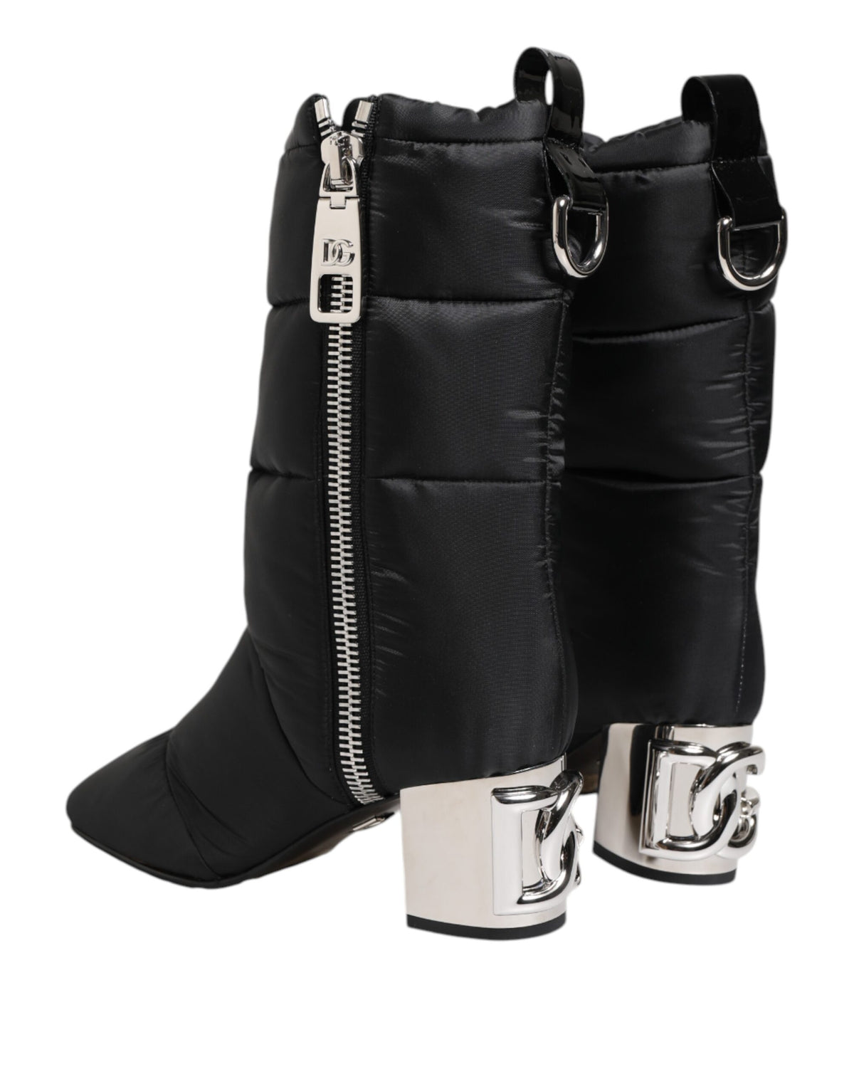 Dolce & Gabbana Black Padded Mid Calf Logo Heel Boots Shoes