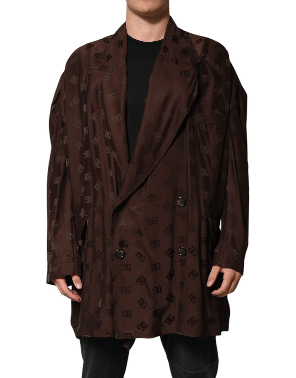 Dolce & Gabbana Brown Polyester Logo Monogram Coat Jacket