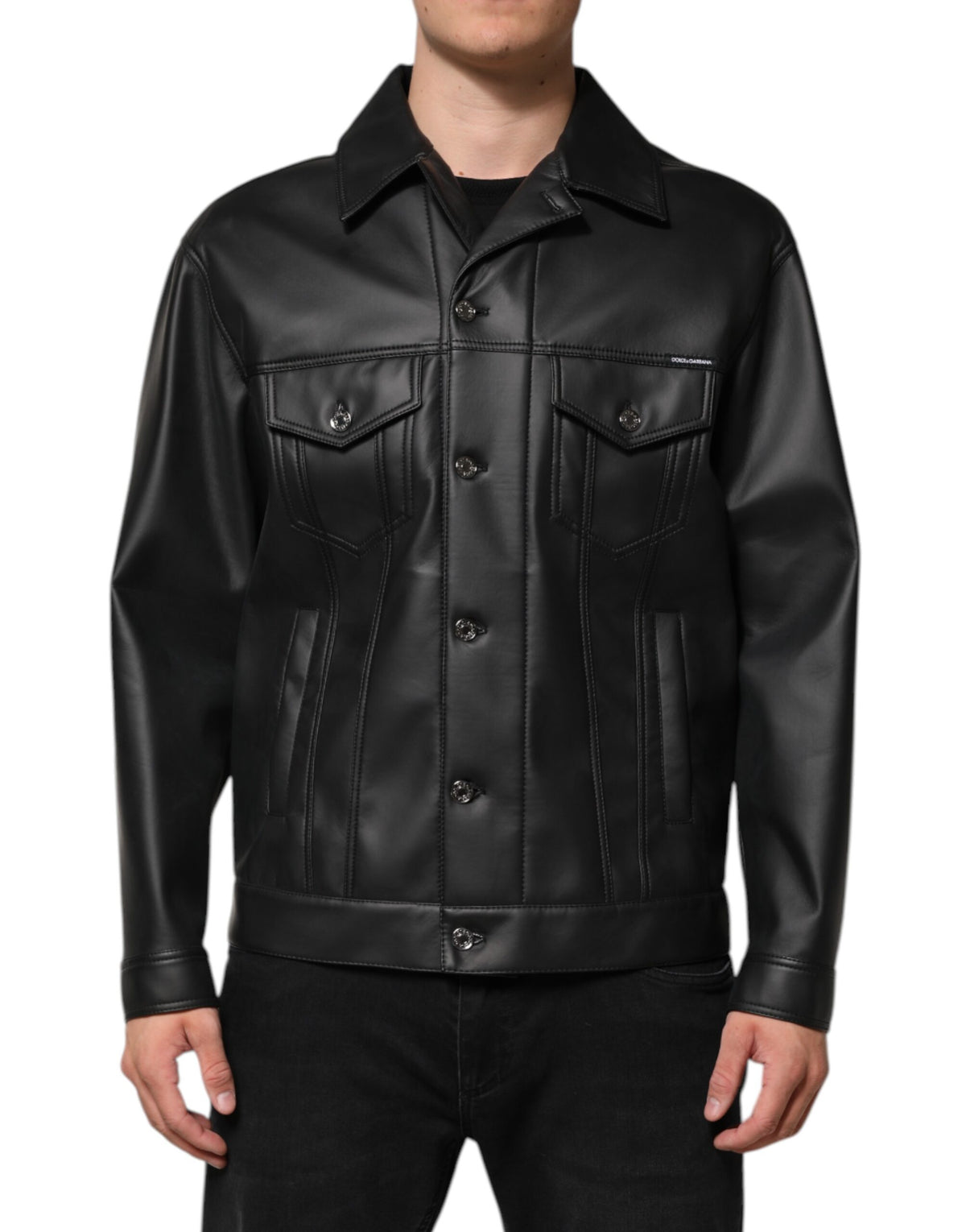 Dolce & Gabbana Black Polyester Button Down Biker Jacket