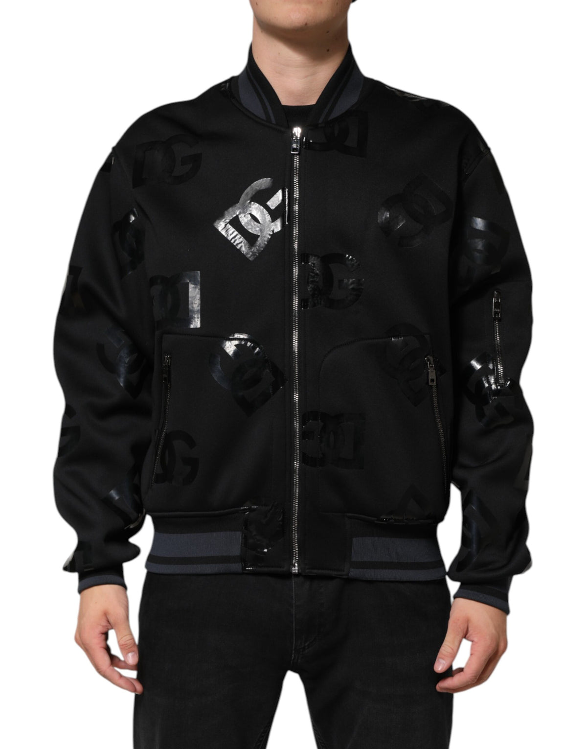 Dolce & Gabbana Black Wool Logo DG Mania Men Bomber Jacket