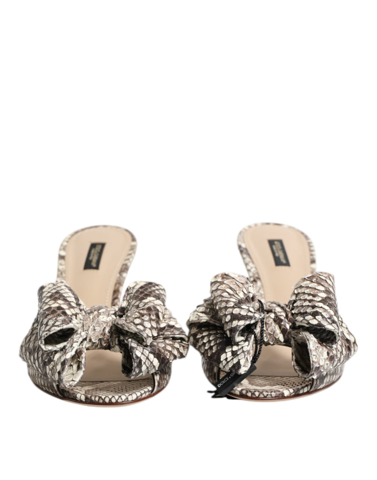 Dolce & Gabbana Multicolor Keira Bow Leather Peep Toe Mules Shoes