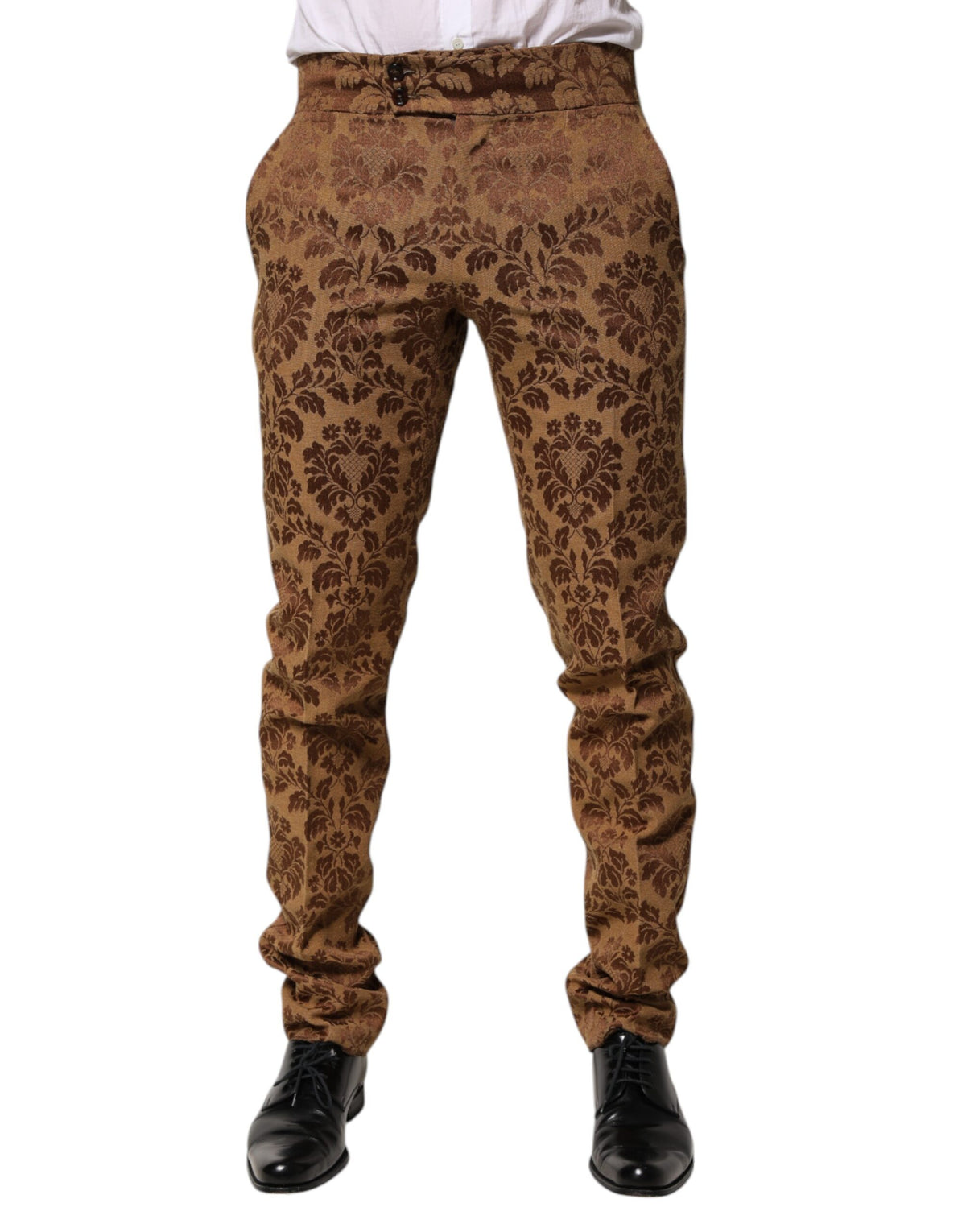 Dolce & Gabbana Brown Floral Jacquard Men Skinny Trouser Pants