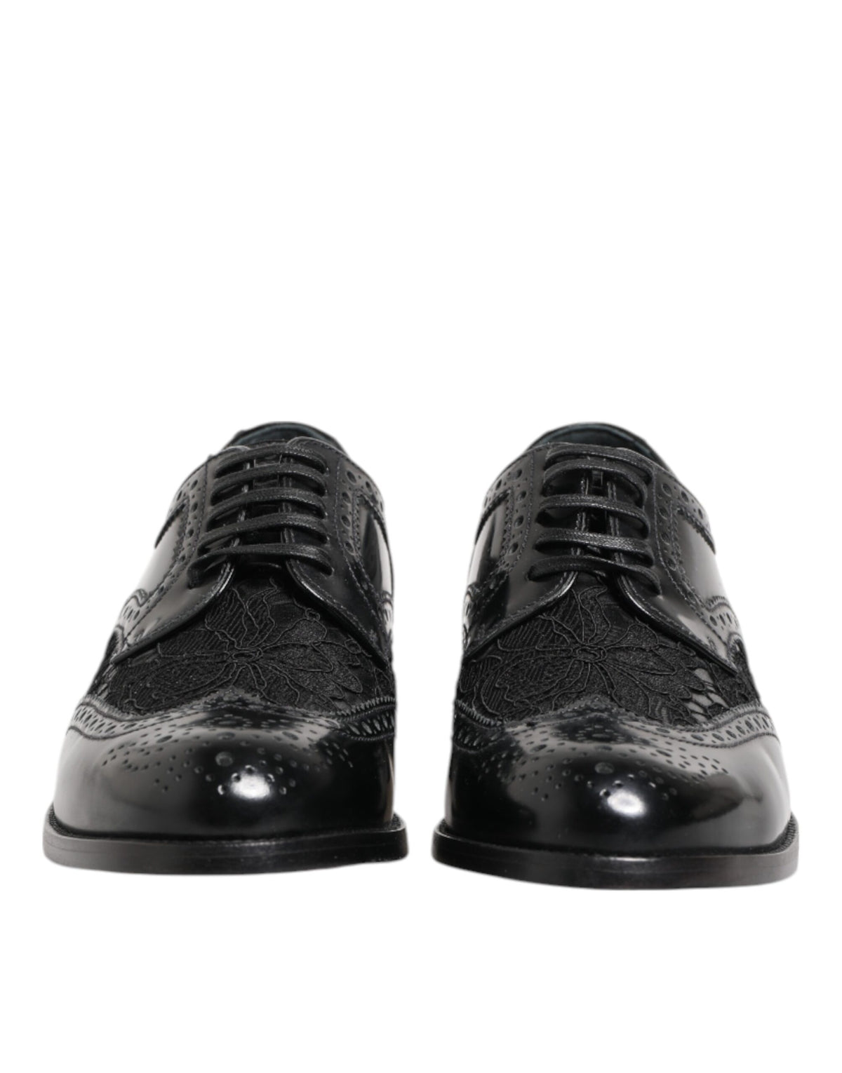 Dolce & Gabbana Black Leather Floral Lace Dress Formal Shoes