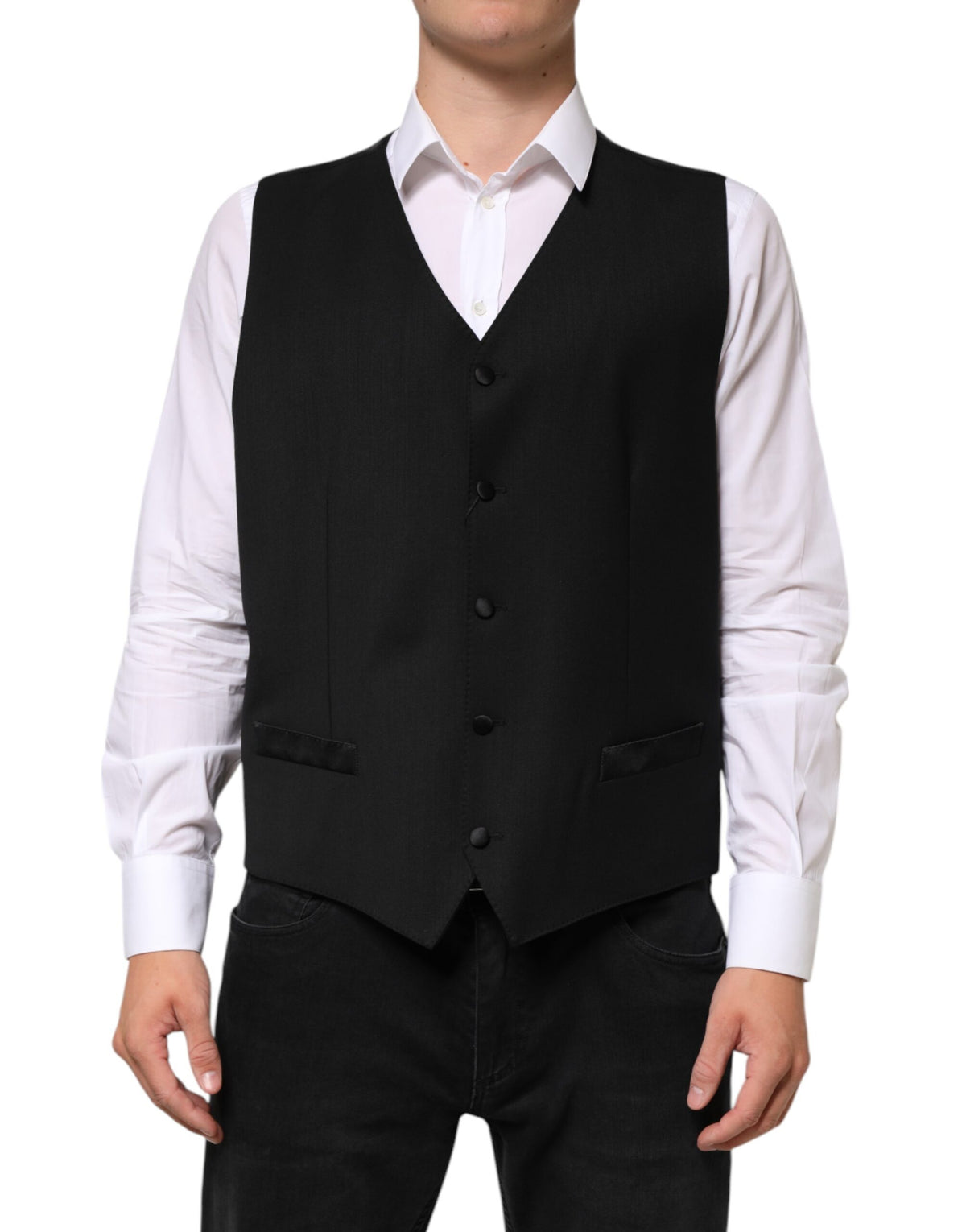 Dolce & Gabbana Black Wool Dress Formal Men Waistcoat Vest