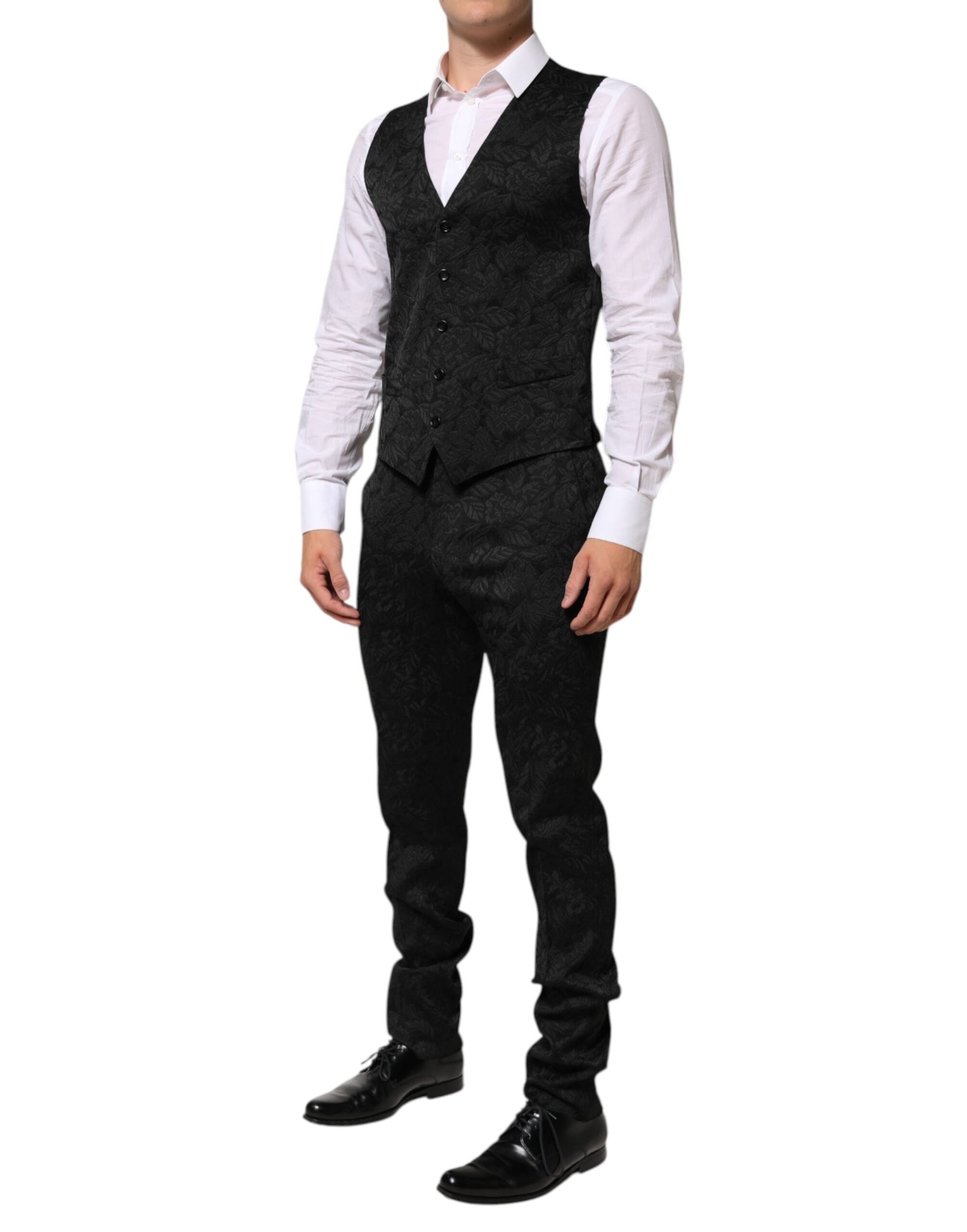 Dolce & Gabbana Black 3 Piece Brocade Jacquard Suit MARTINI