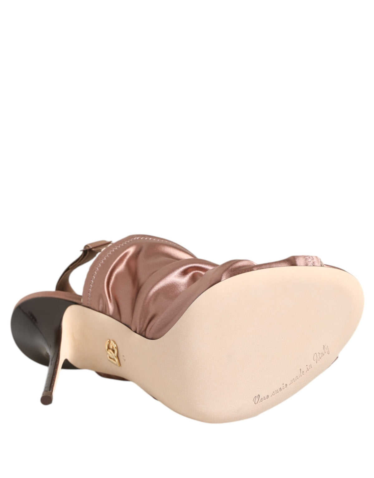 Dolce & Gabbana Bronze Satin Ruched Slingback Sandals Shoes