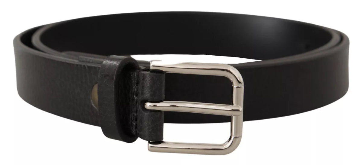 Dolce & Gabbana Calf Leather Silver Tone Black Metal Buckle Belt