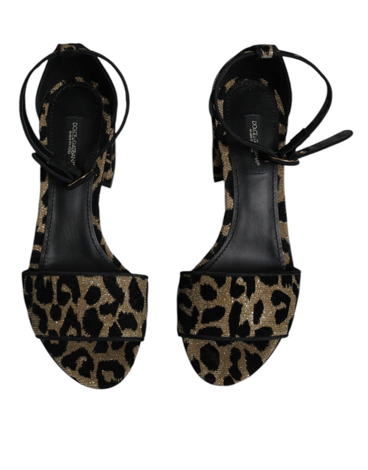 Dolce & Gabbana Gold Leopard Ankle Strap Heels Sandals Shoes
