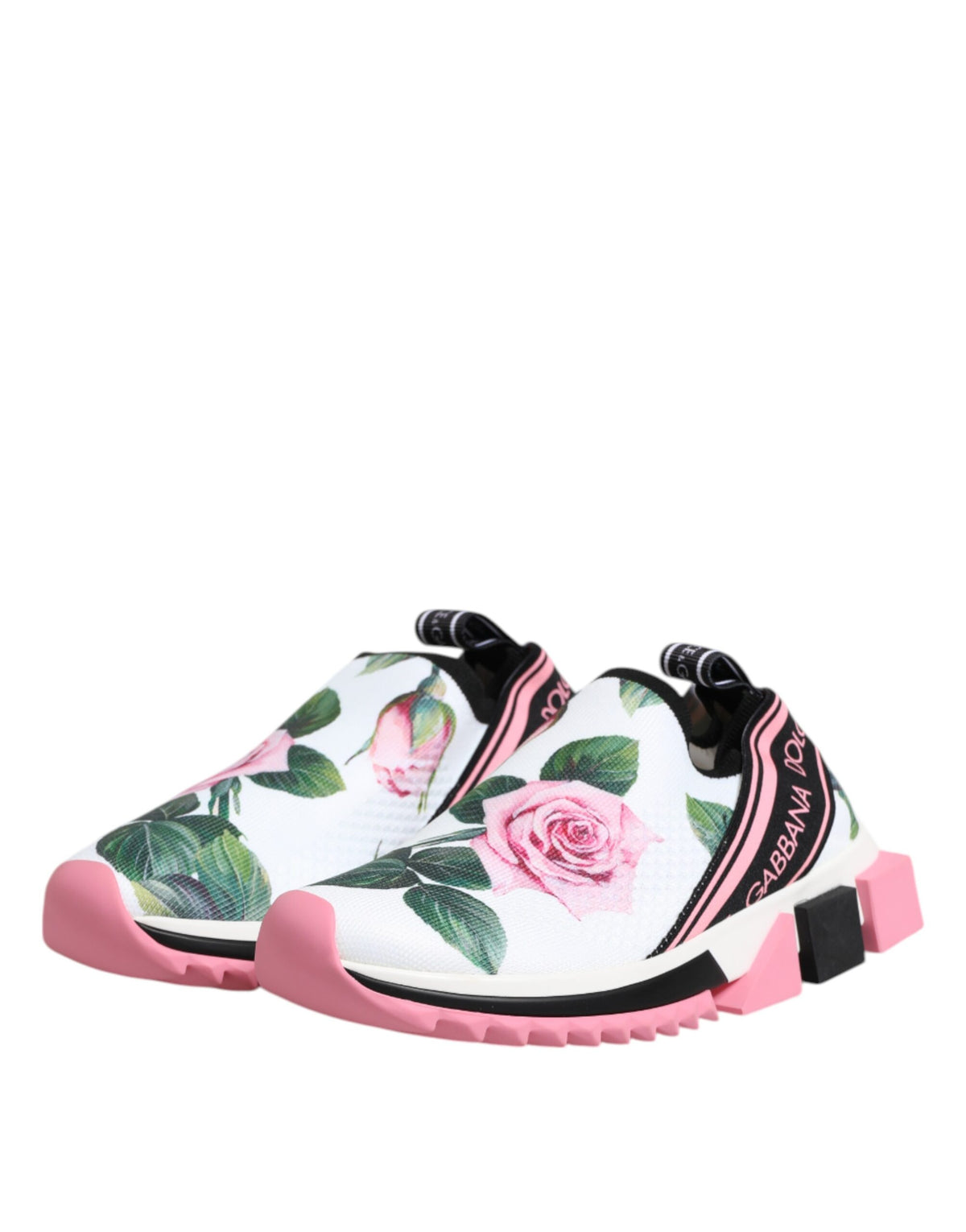 Dolce & Gabbana White Rose Print Sorrento Sneakers Shoes