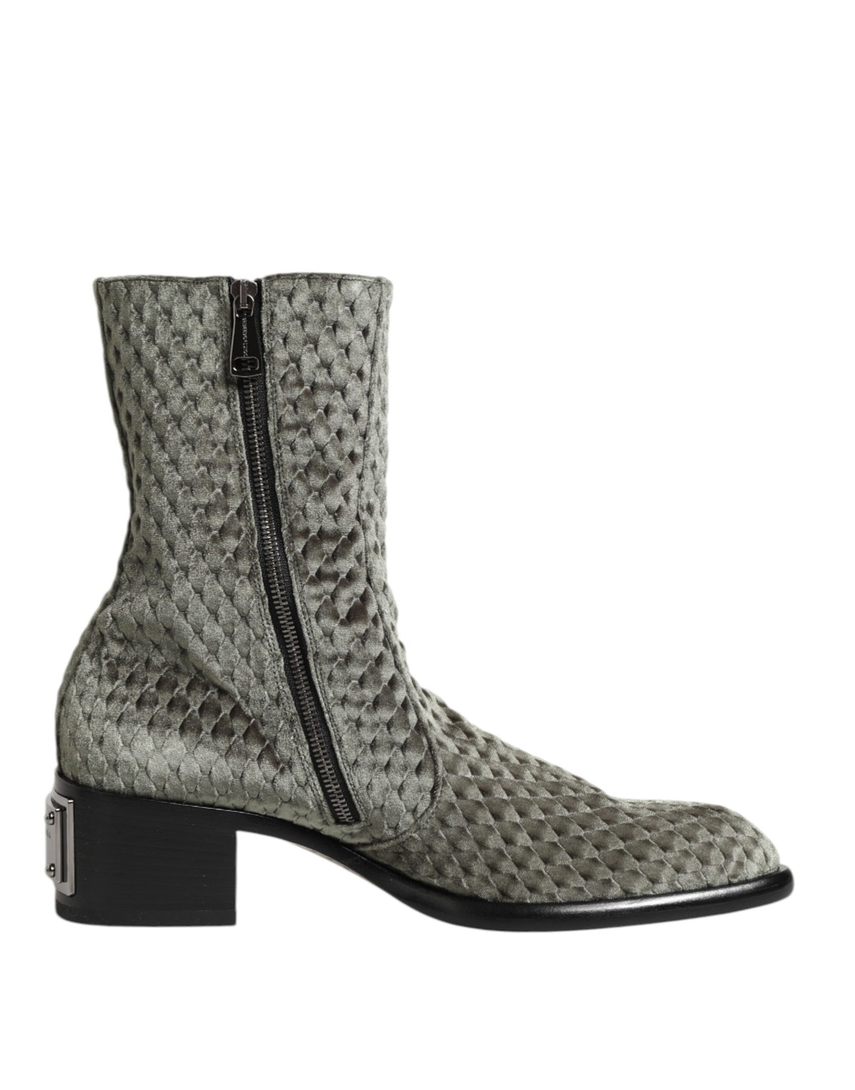 Dolce & Gabbana Gray Cotton Velvet Mid Calf Short Boots Shoes