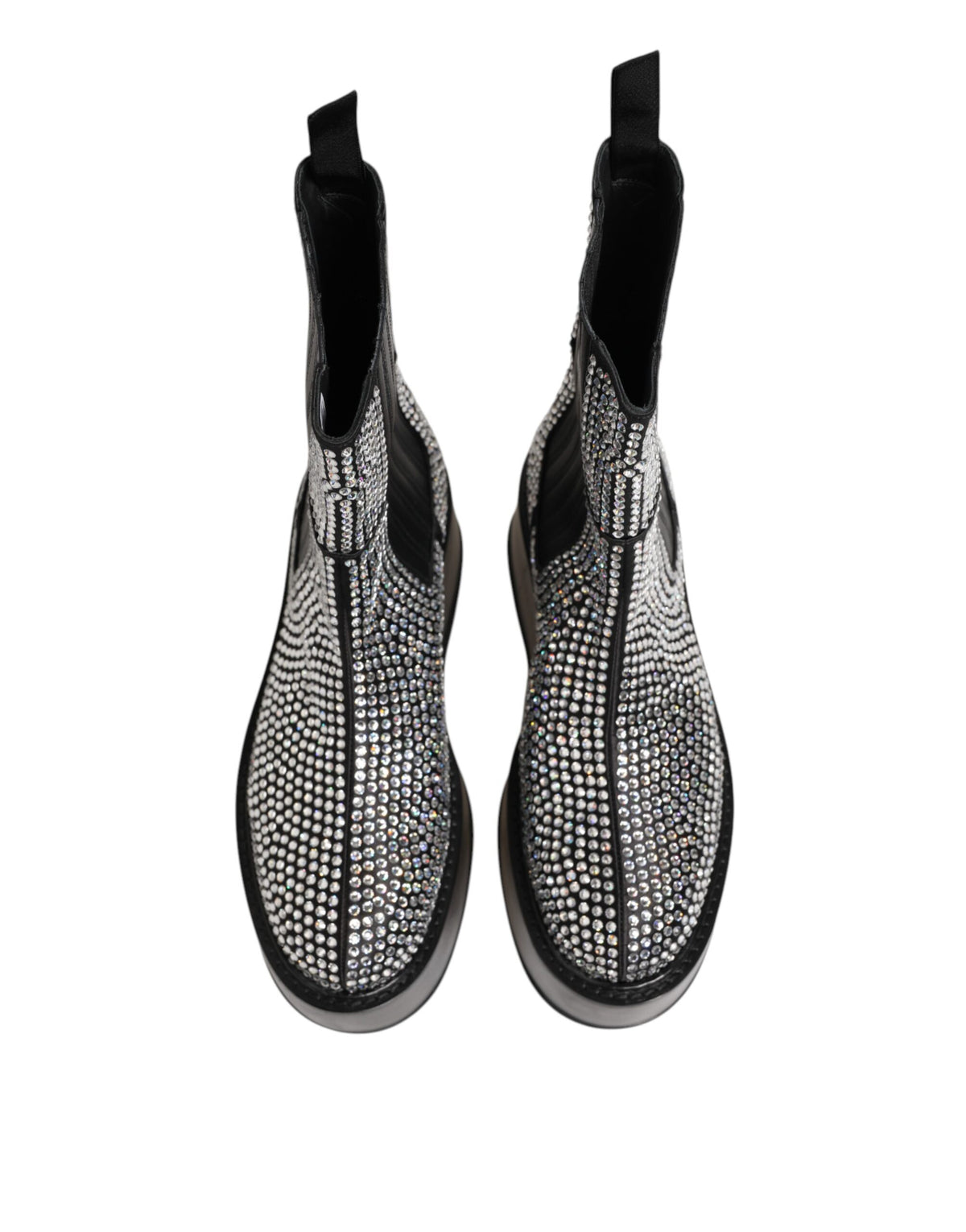 Dolce & Gabbana Black Crystal Strass Mid Calf Short Boots Shoes