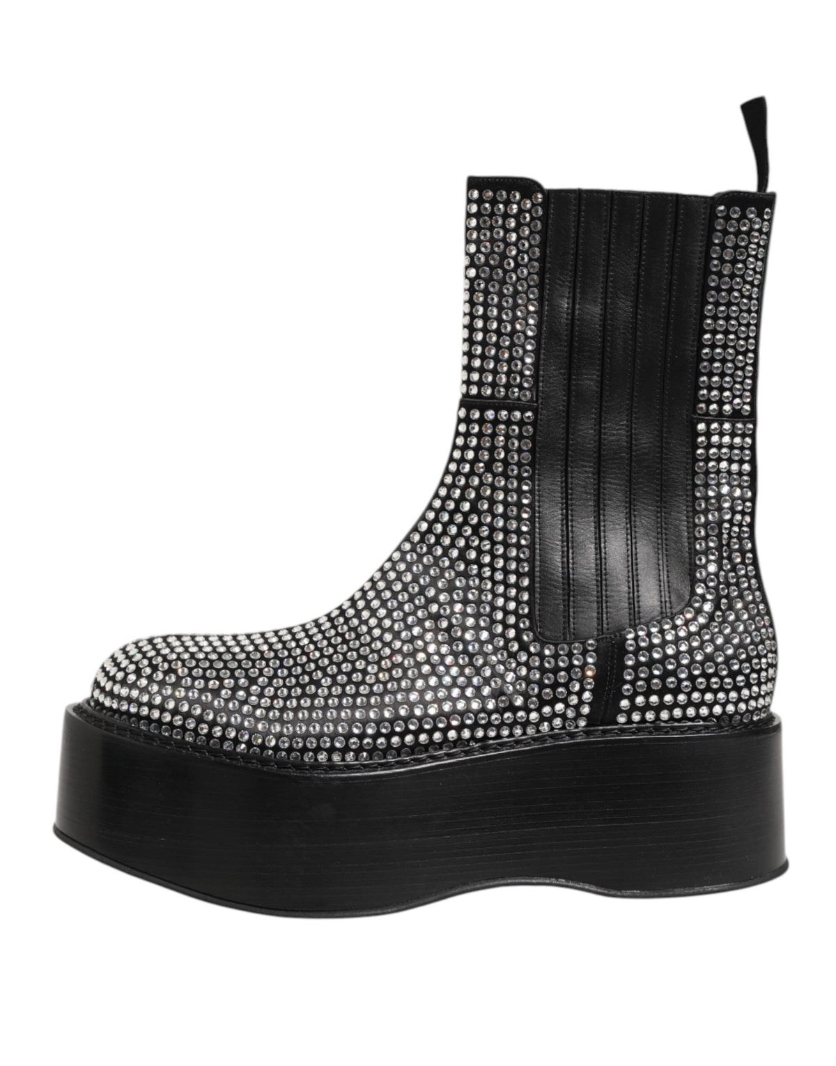 Dolce & Gabbana Black Crystal Strass Mid Calf Short Boots Shoes