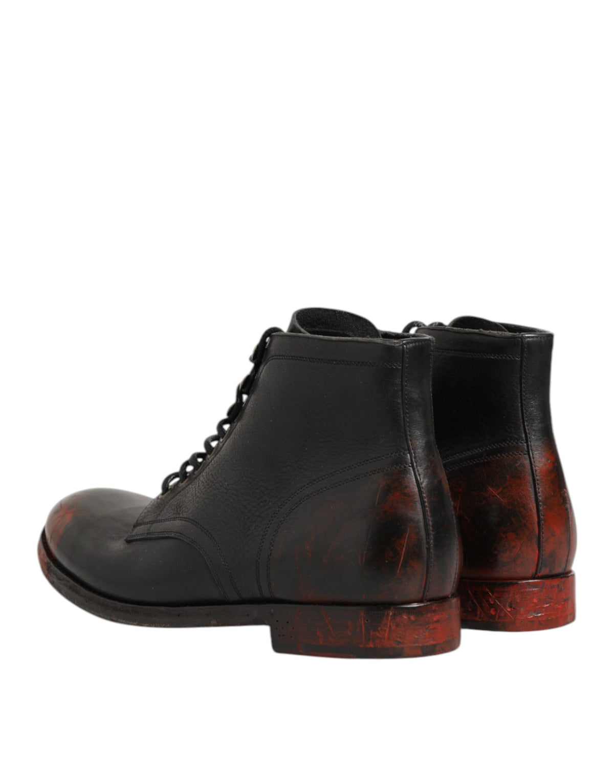 Dolce & Gabbana Black Red Lace Up Short Ankle Boot Shoes