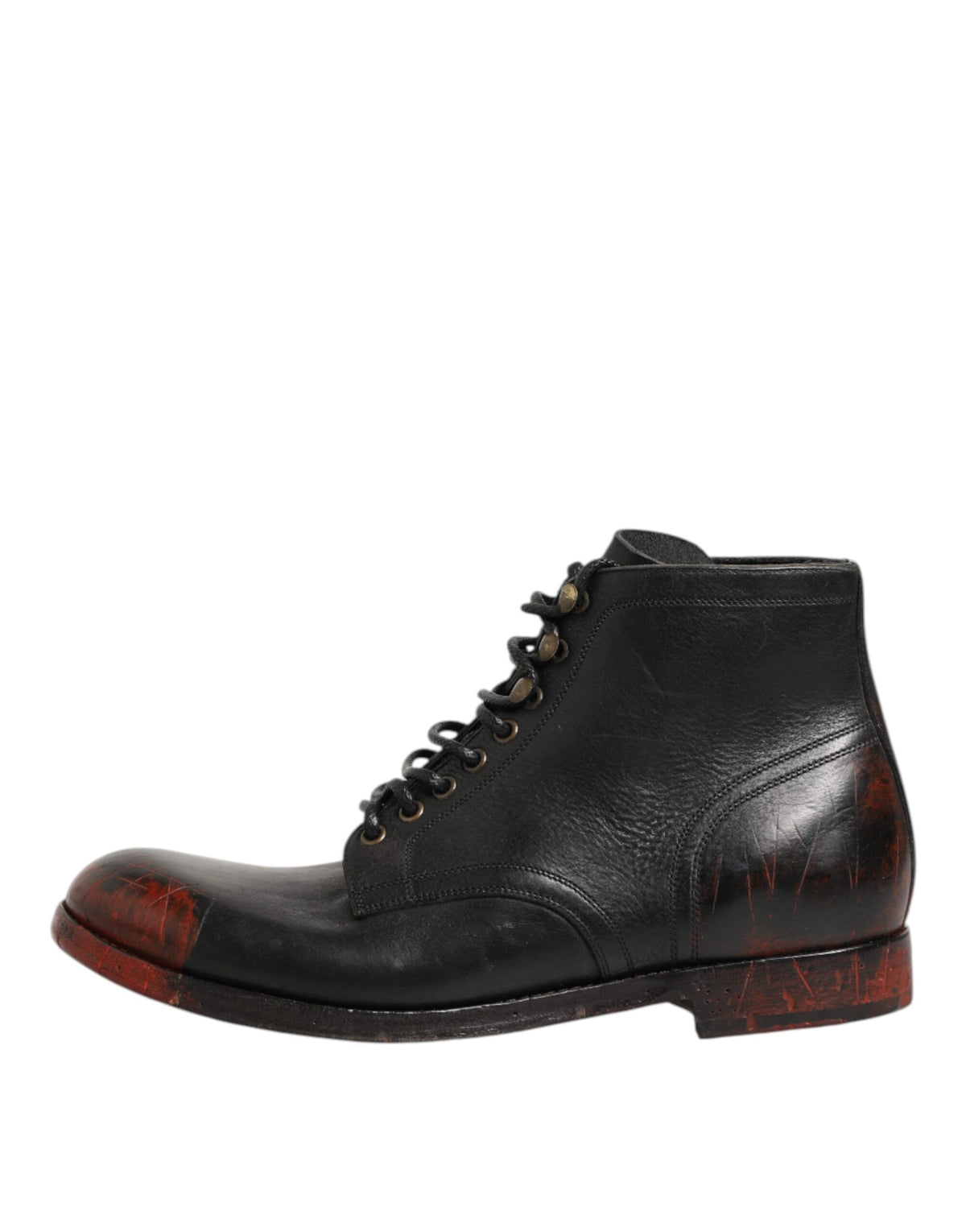 Dolce & Gabbana Black Red Lace Up Short Ankle Boot Shoes