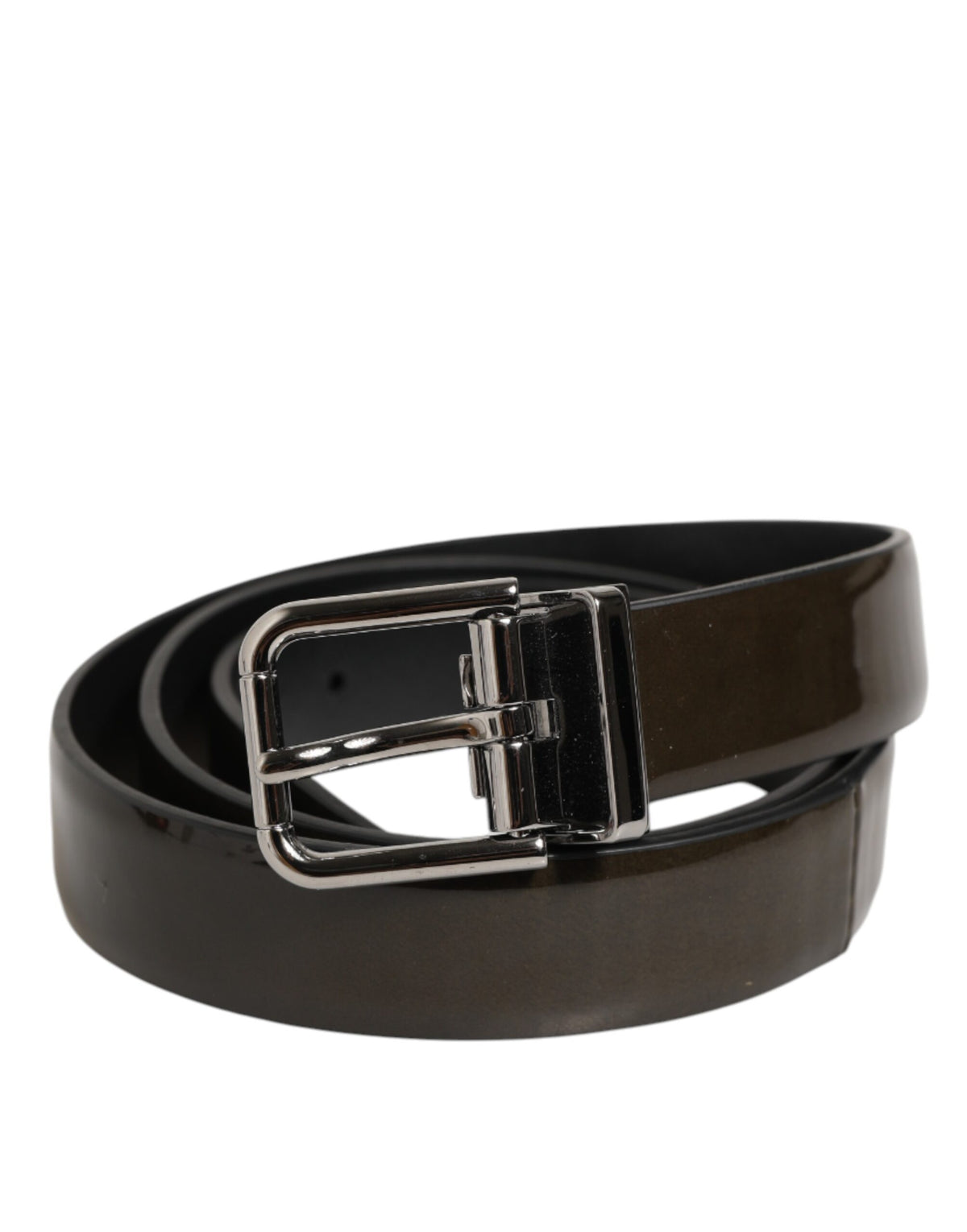 Dolce & Gabbana Brown Glossy Leather Classic Metal Buckle Belt