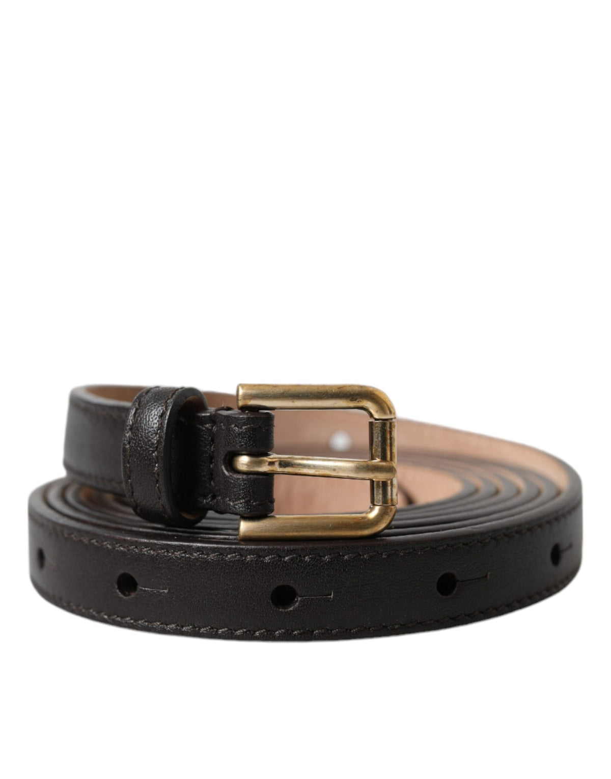 Dolce & Gabbana Black Leather Long Skinny Gold Metal Buckle Belt