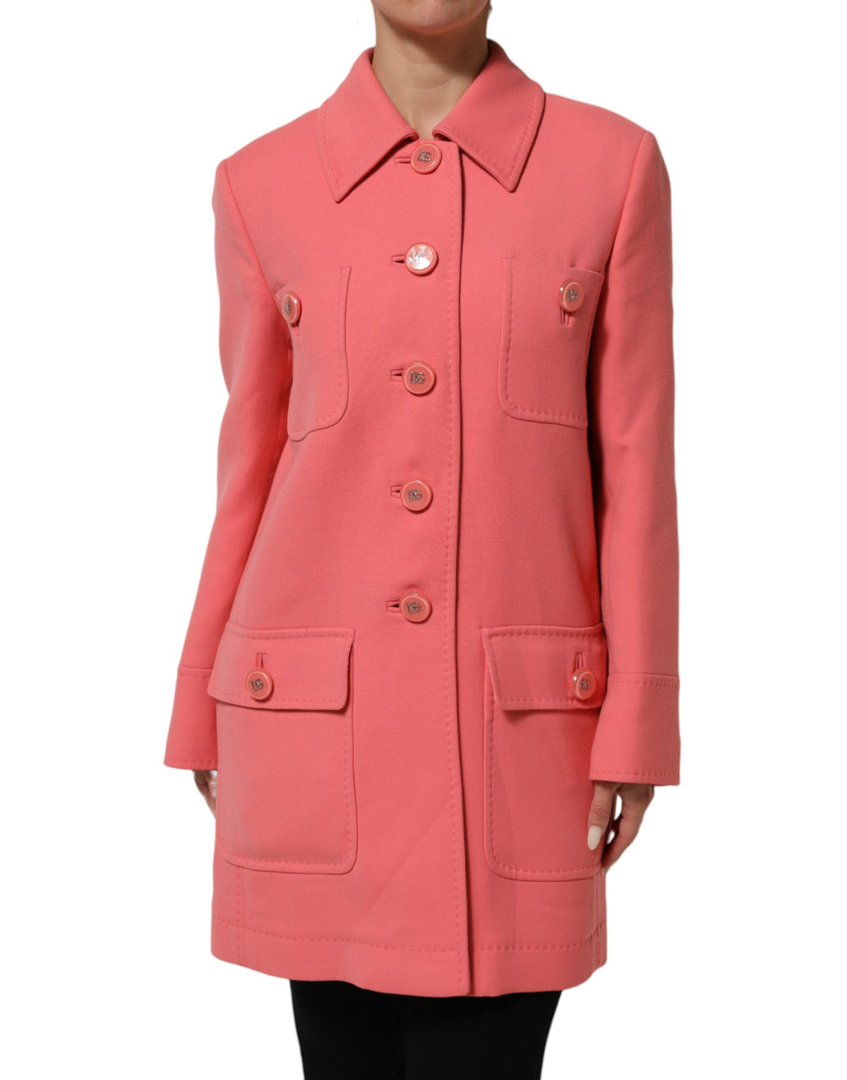 Dolce & Gabbana Pink Buttoned Down Trench Coat Jacket