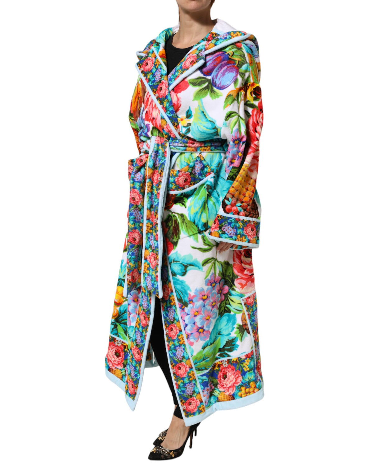Dolce & Gabbana Multicolor Floral Print Belted Bathrobe Coat Jacket