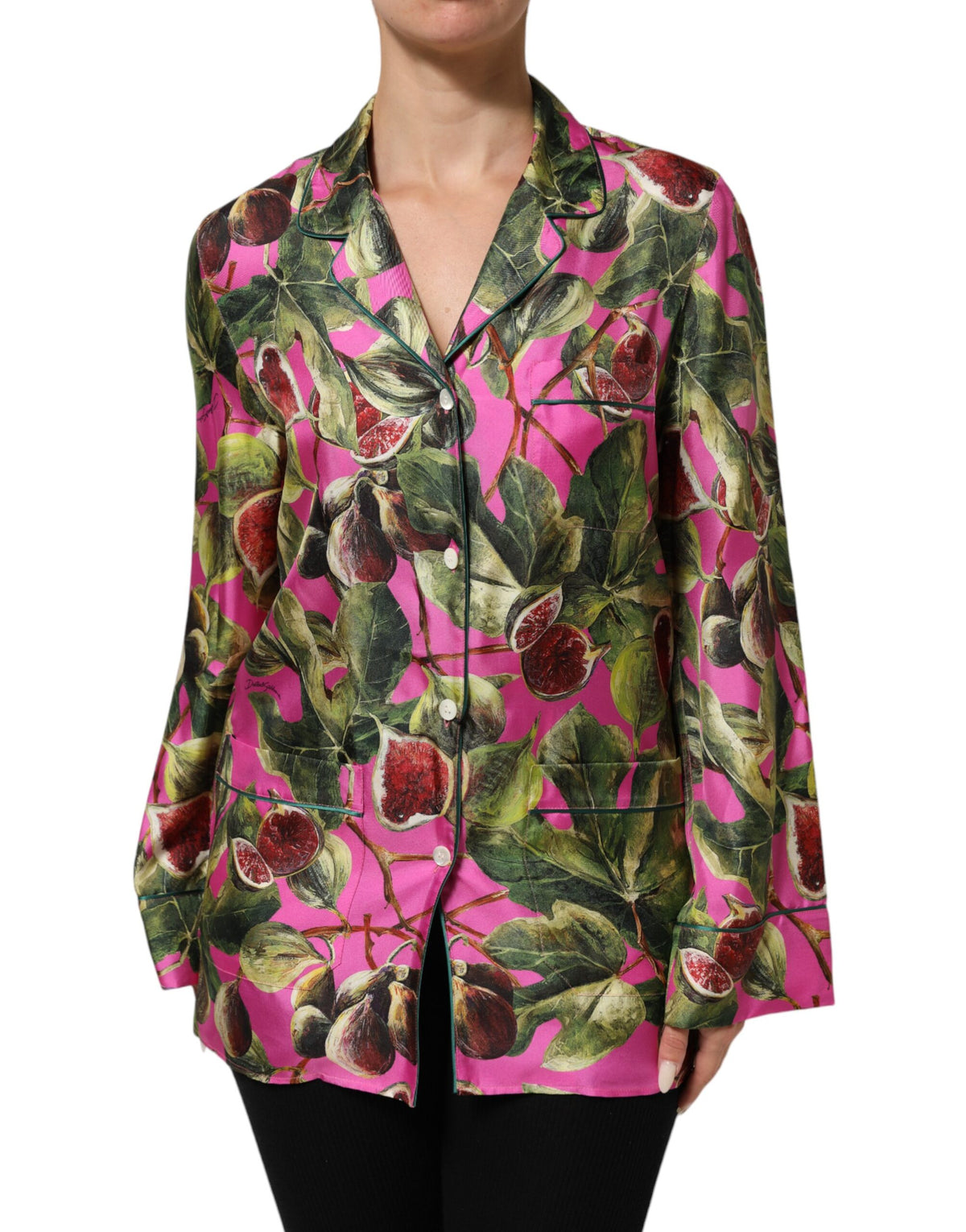 Dolce & Gabbana Hot Pink Fig Printed Silk Shirt Blouse Top