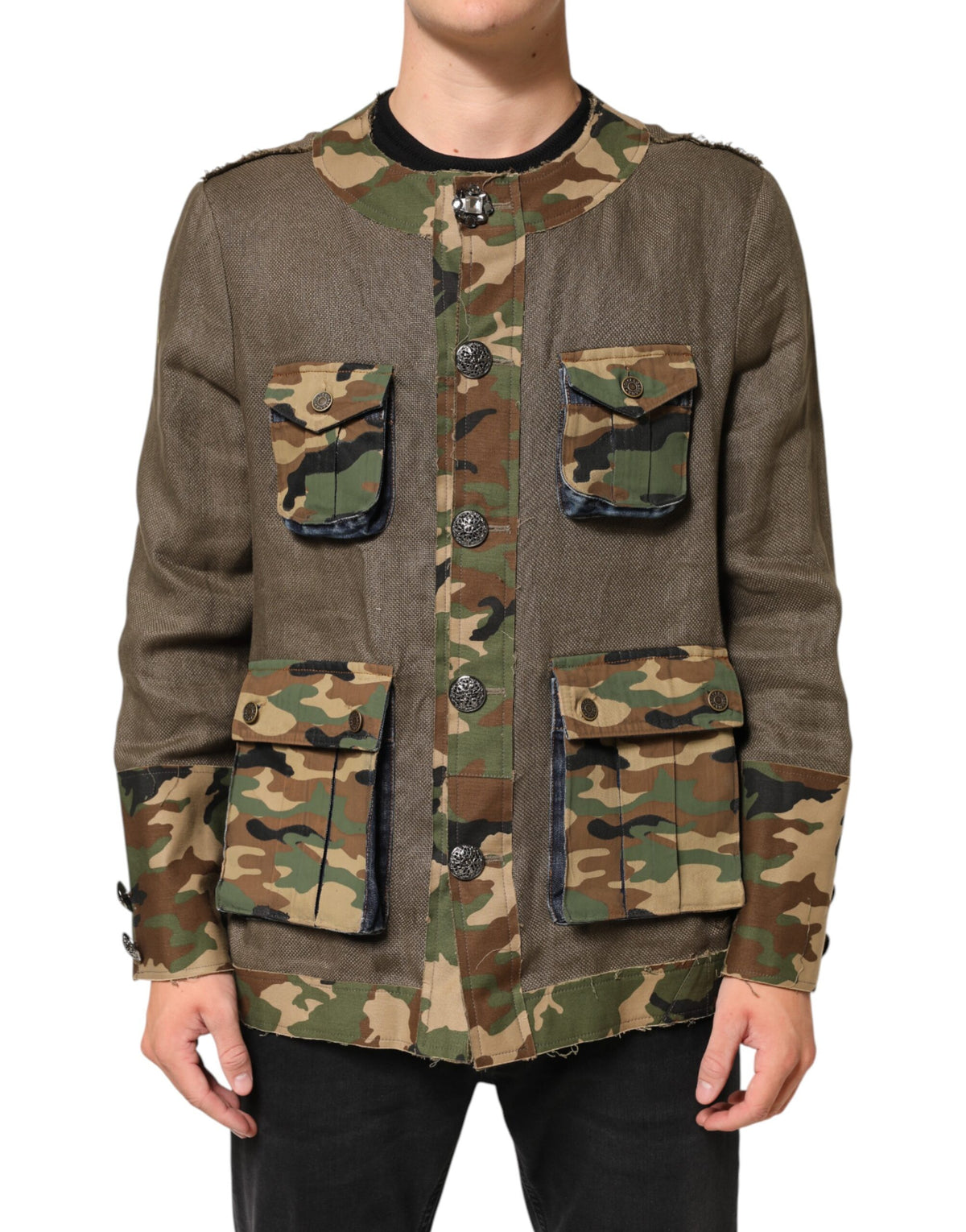 Dolce & Gabbana Brown Camouflage Linen Button Down Jacket