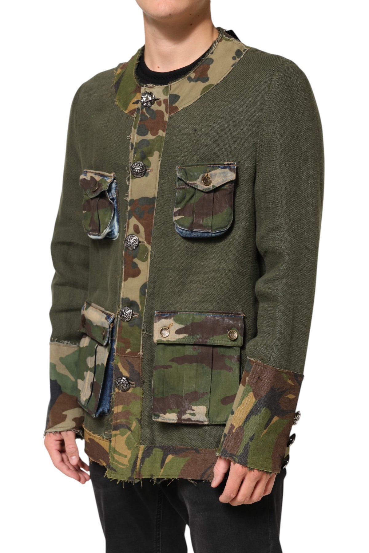 Dolce & Gabbana Brown Camouflage Linen Button Down Jacket