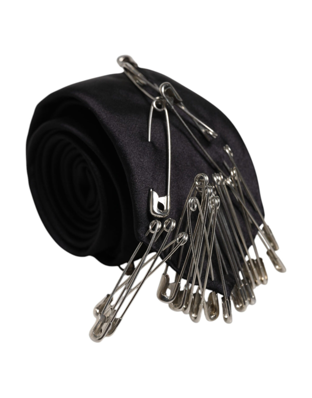 Dolce & Gabbana Black Safety Pins Silk Adjustable Necktie Accessory Tie