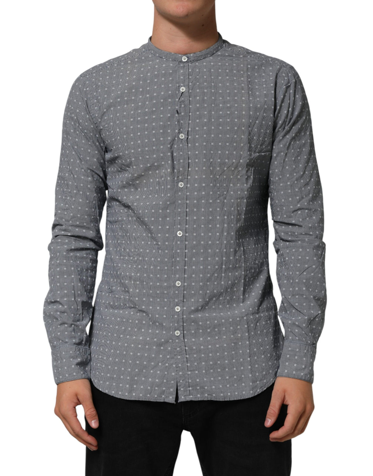 AGLINI Gray Polka Dot Cotton Button Down Long Sleeves Shirt