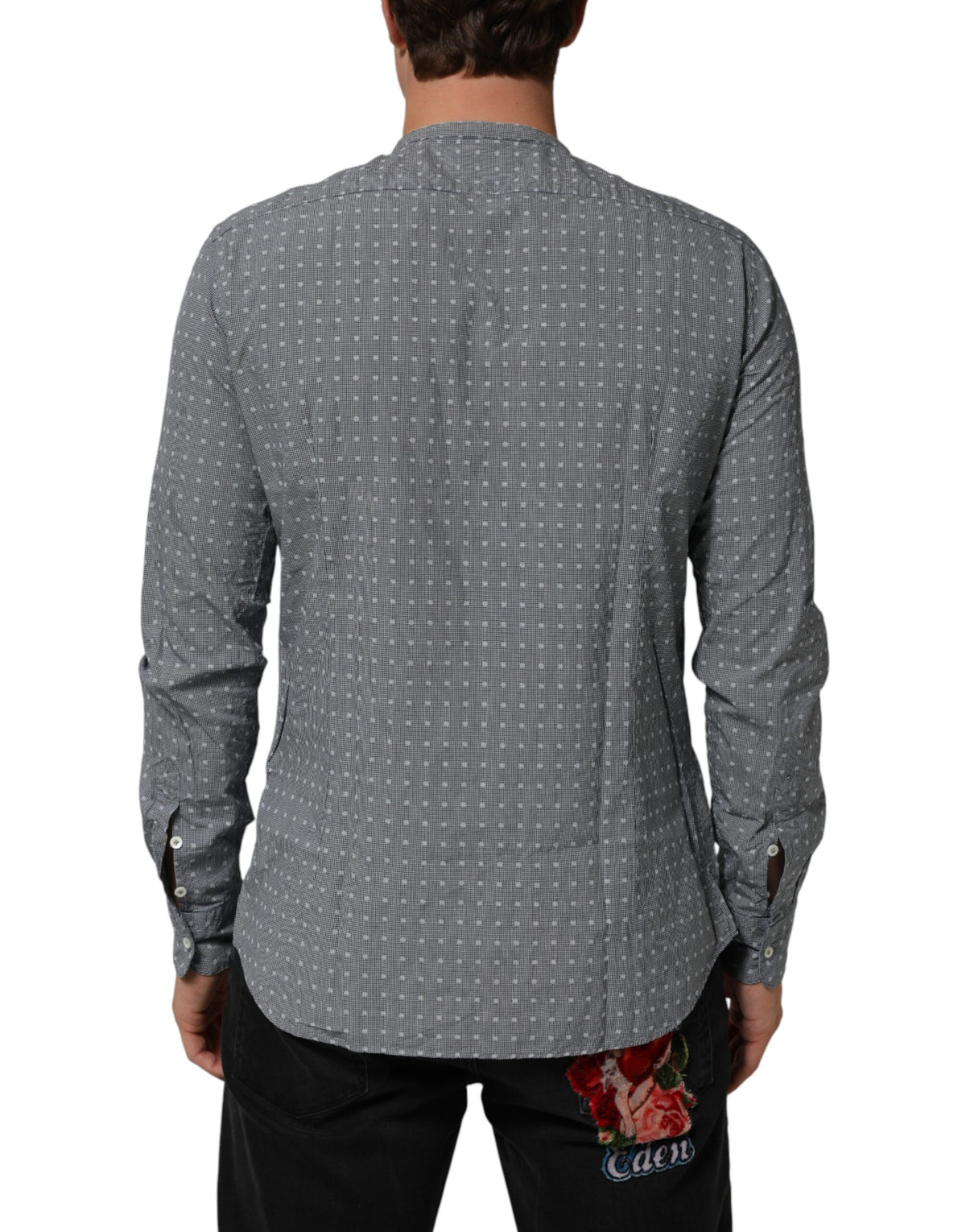 AGLINI Gray Polka Dot Cotton Button Down Long Sleeves Shirt
