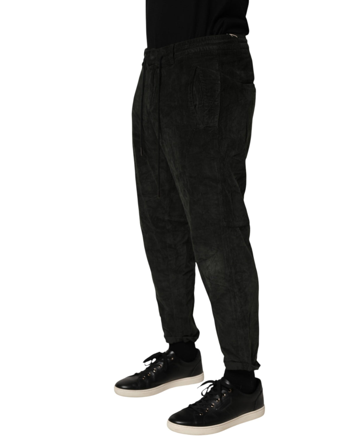 Dondup Black Mid Waist Cropped Corduroy Men Trouser Pants