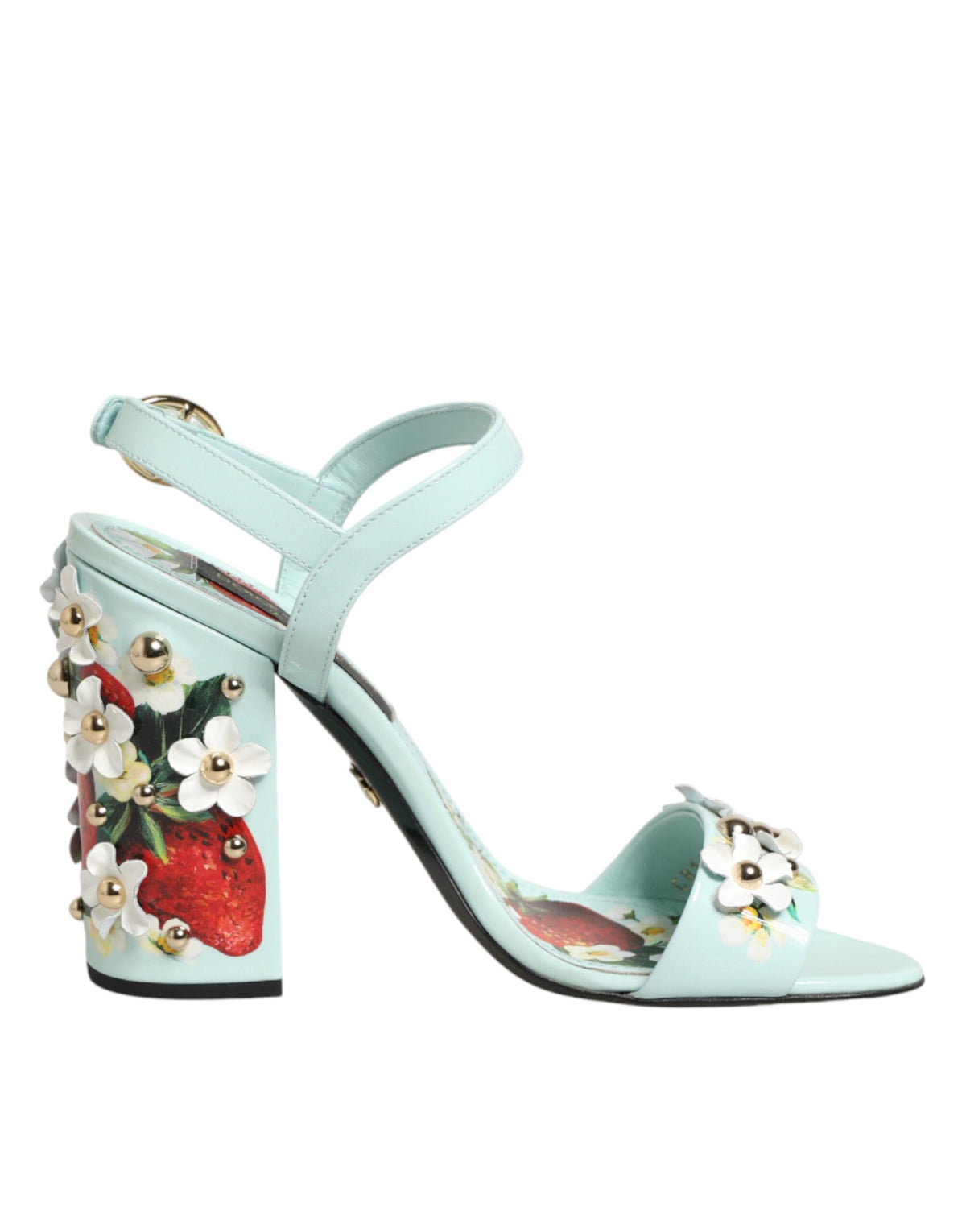 Dolce & Gabbana Mint Green Floral Studs Heels Sandals Shoes