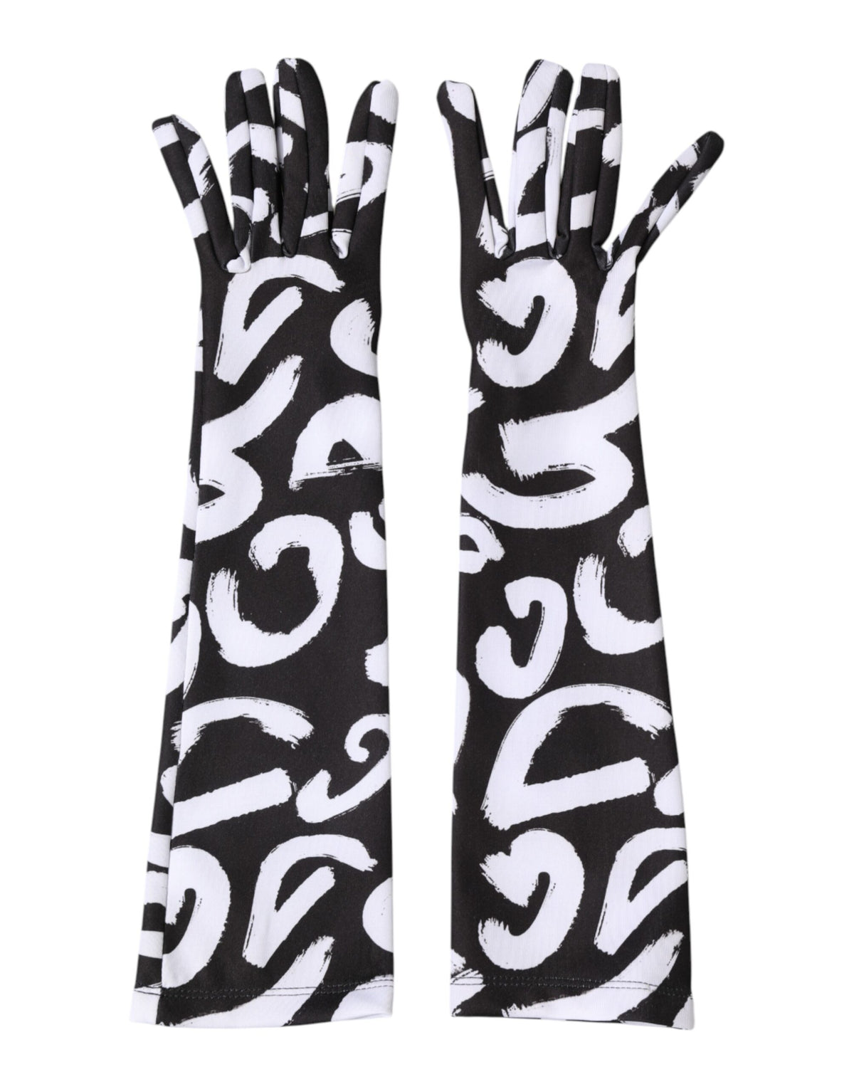 Dolce & Gabbana Black White DG Logo Elbow Length Mitten Gloves