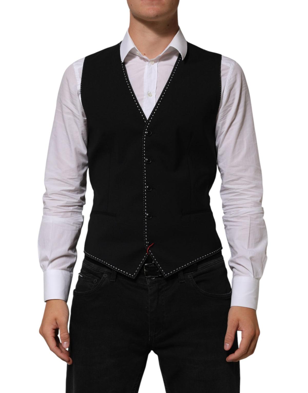 Dolce & Gabbana Black Wool Dress Formal Men Waistcoat Vest