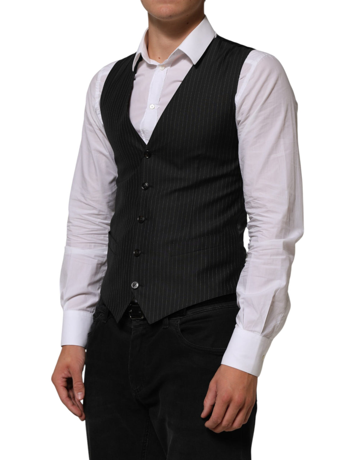Dolce & Gabbana Black Wool Men Dress Formal Waistcoat Vest