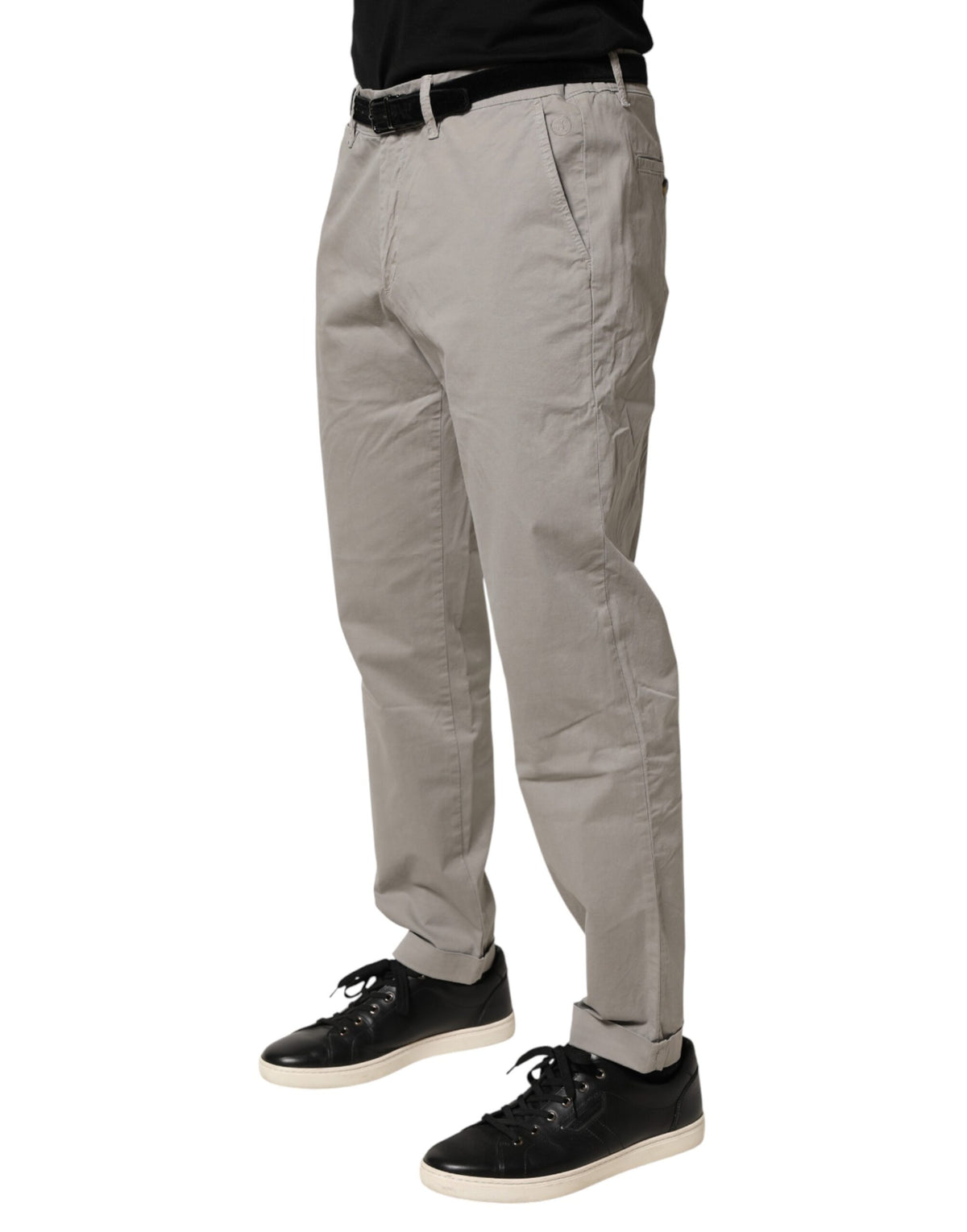 Jeckerson Gray Cotton Stretch Tapered Fit Men Chino Trouser Pants