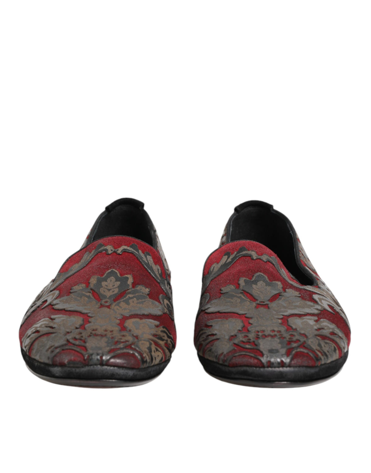 Dolce & Gabbana Bordeaux Jacquard Leather Slip On Loafer Shoes