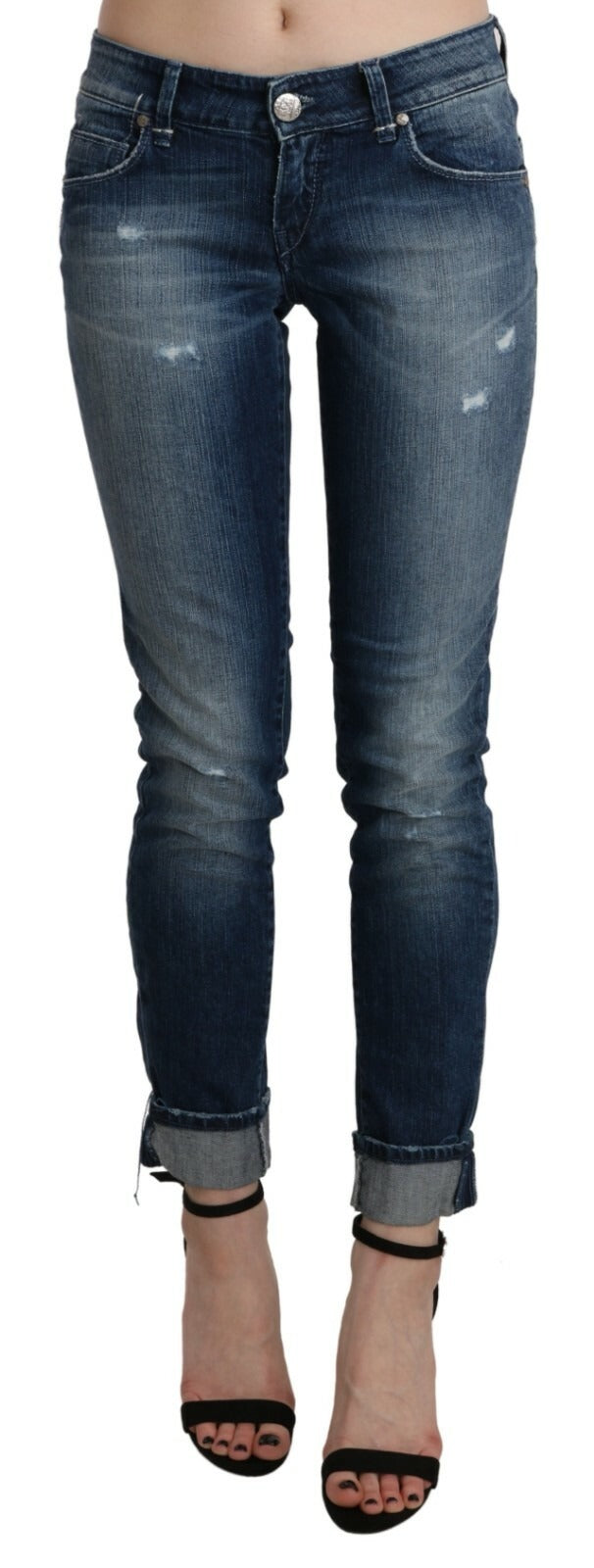 Acht Cotton Blue Washed Low Waist Skinny Cropped Jeans