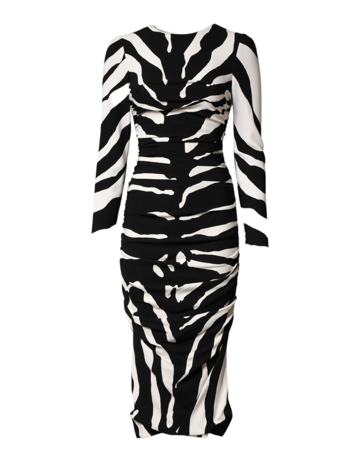 Dolce & Gabbana Black White Zebra Viscose Sheath Midi Dress