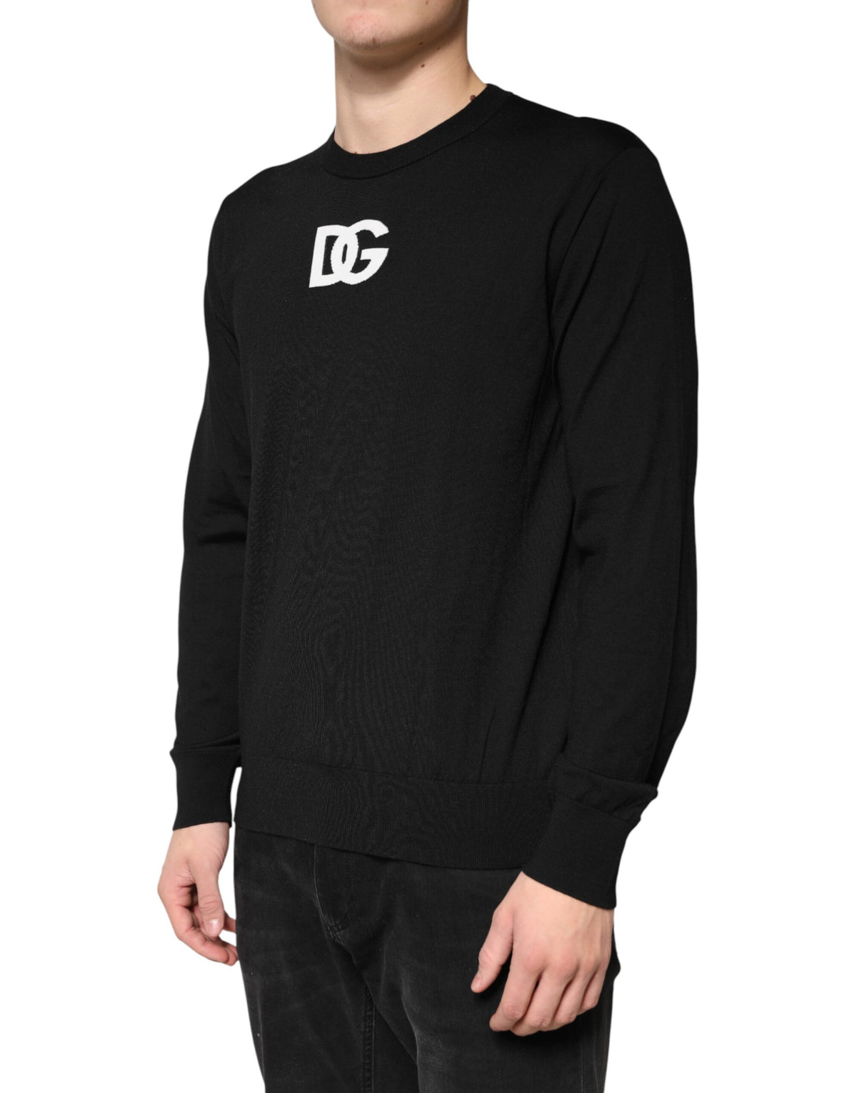 Dolce & Gabbana Black Wool DG Crew Neck Men Pullover Sweater