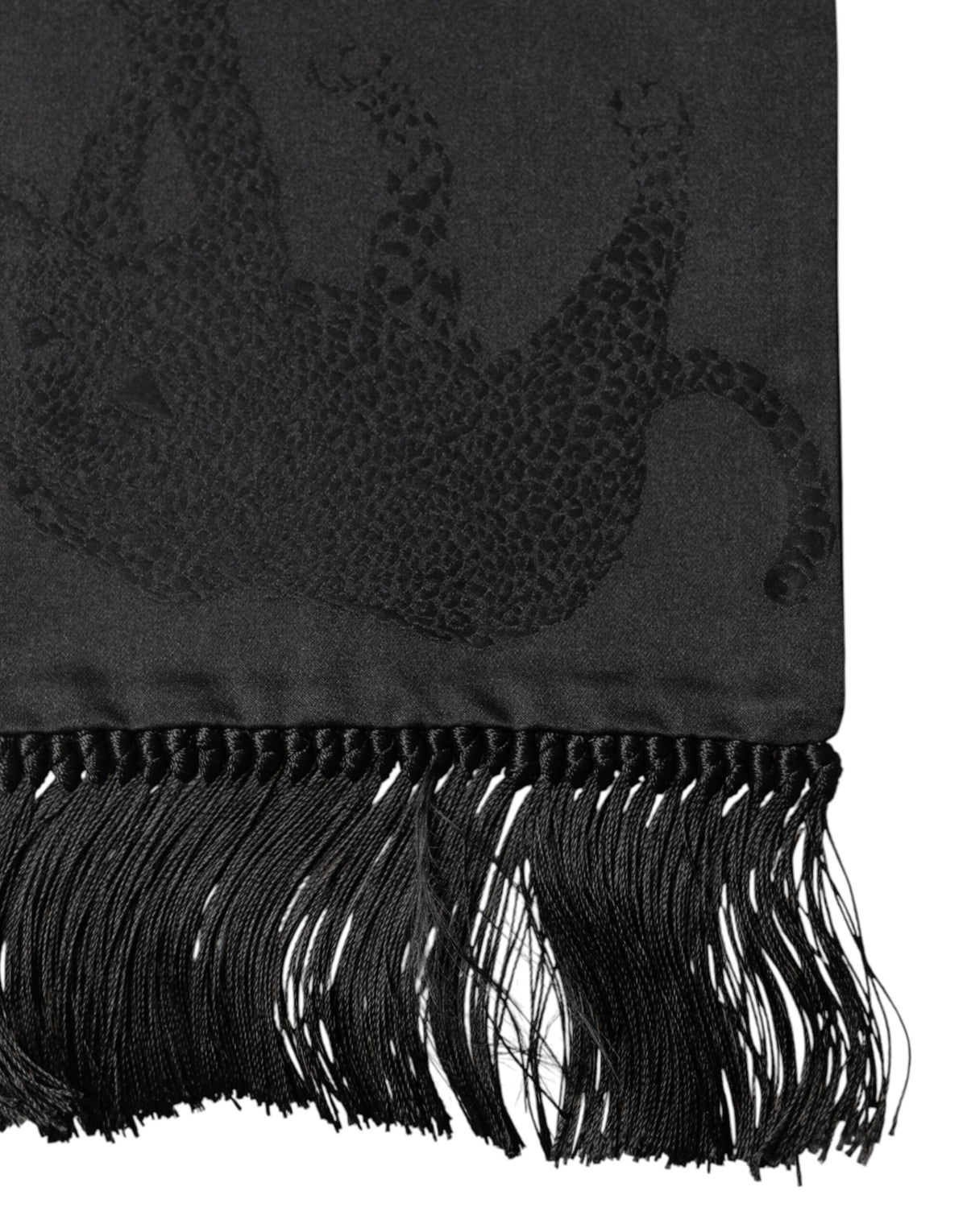 Dolce & Gabbana Black Satin Silk Fringes Neck Foulard Scarf