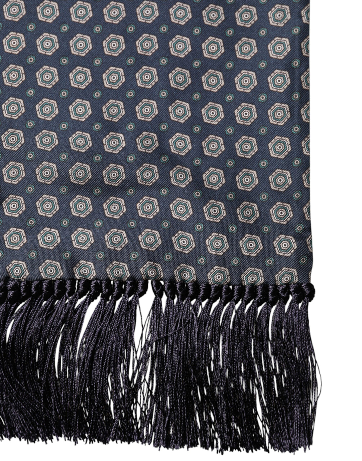 Dolce & Gabbana Blue Patterned Silk Fringes Foulard 138cm x 15.5cm Scarf