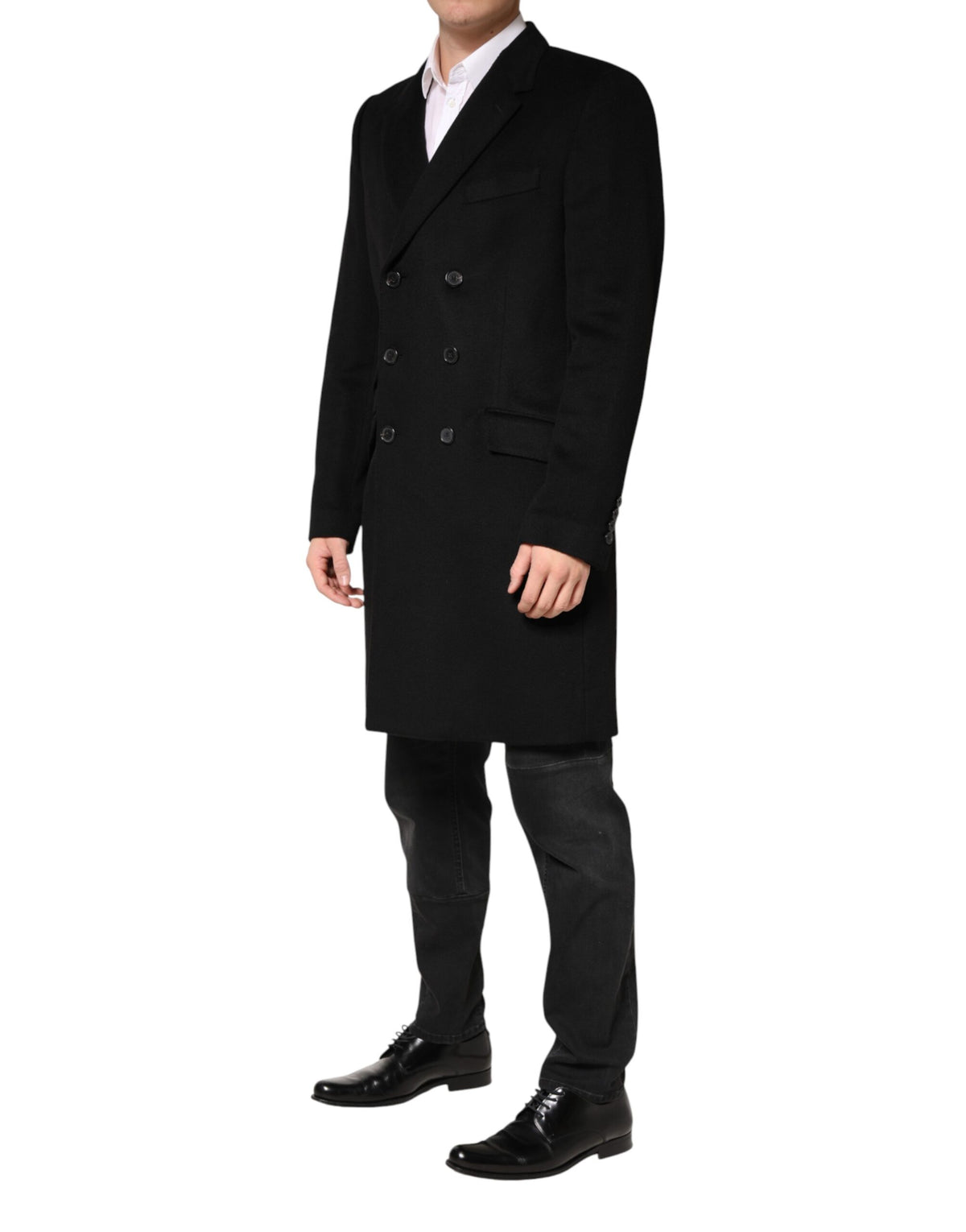 Dolce & Gabbana Black Wool Double Breasted TrenchCoat Jacket