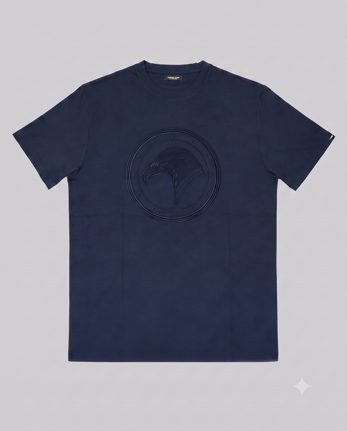 Stefano Ricci Silk Cotton T-Shirt with Eagle Embroidery | Navy